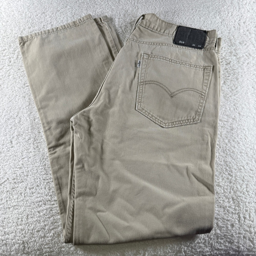 Levis 514 Pants Mens 36x34 Khaki Straight Chino Tan Red Tab School 5 Pockets